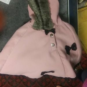 Betsey Johnson Faux Fur Trimmed Hooded Cape Coat